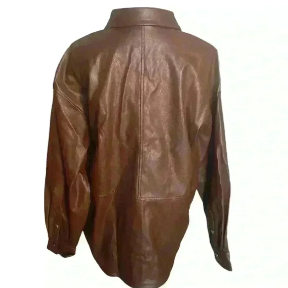 Wildfox Oversize Faux Leather Shirt Jacket in Chocolate Fondant Size Large NWT - Picture 4 of 8